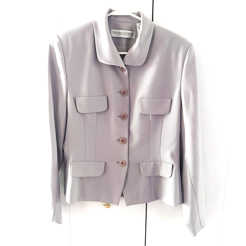 Valerie Stevens Light Lavender Pure Wool Blazer Jacket size 8